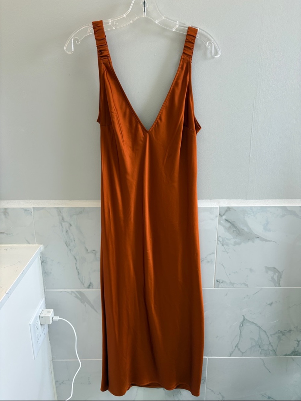 Sleeveless V-Neck Slip Dress in Rust